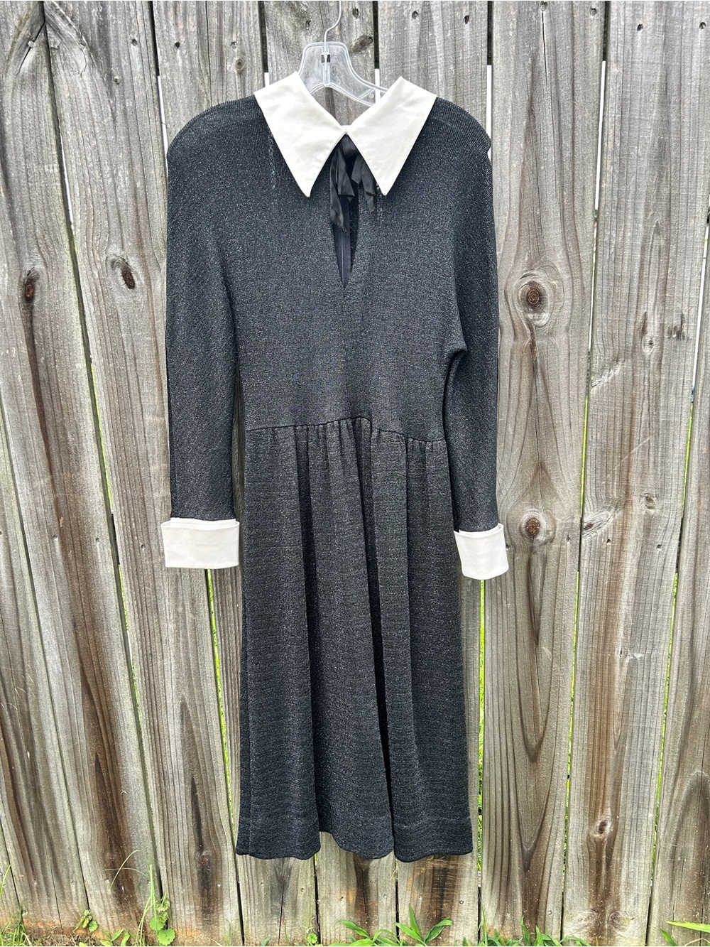 Women’s Black Long-Sleeve Dress with White Collar